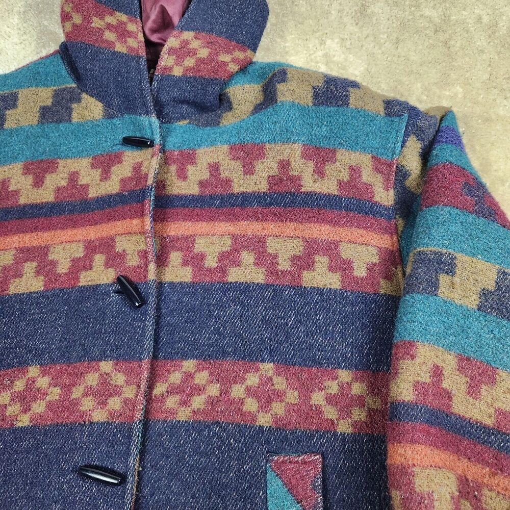 Vintage New York Girl Womens Wool Blend Western Aztec Jacket Duffle Coat Size 12 - Picture 2 of 10